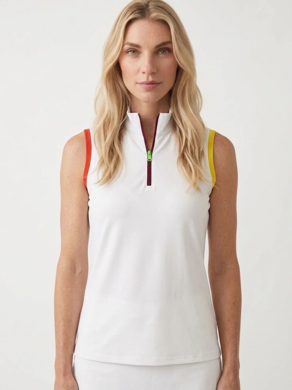 RALPH LAUREN RLX | White Zip-Front Tank Top with Multicolor Trim Women’s Size M